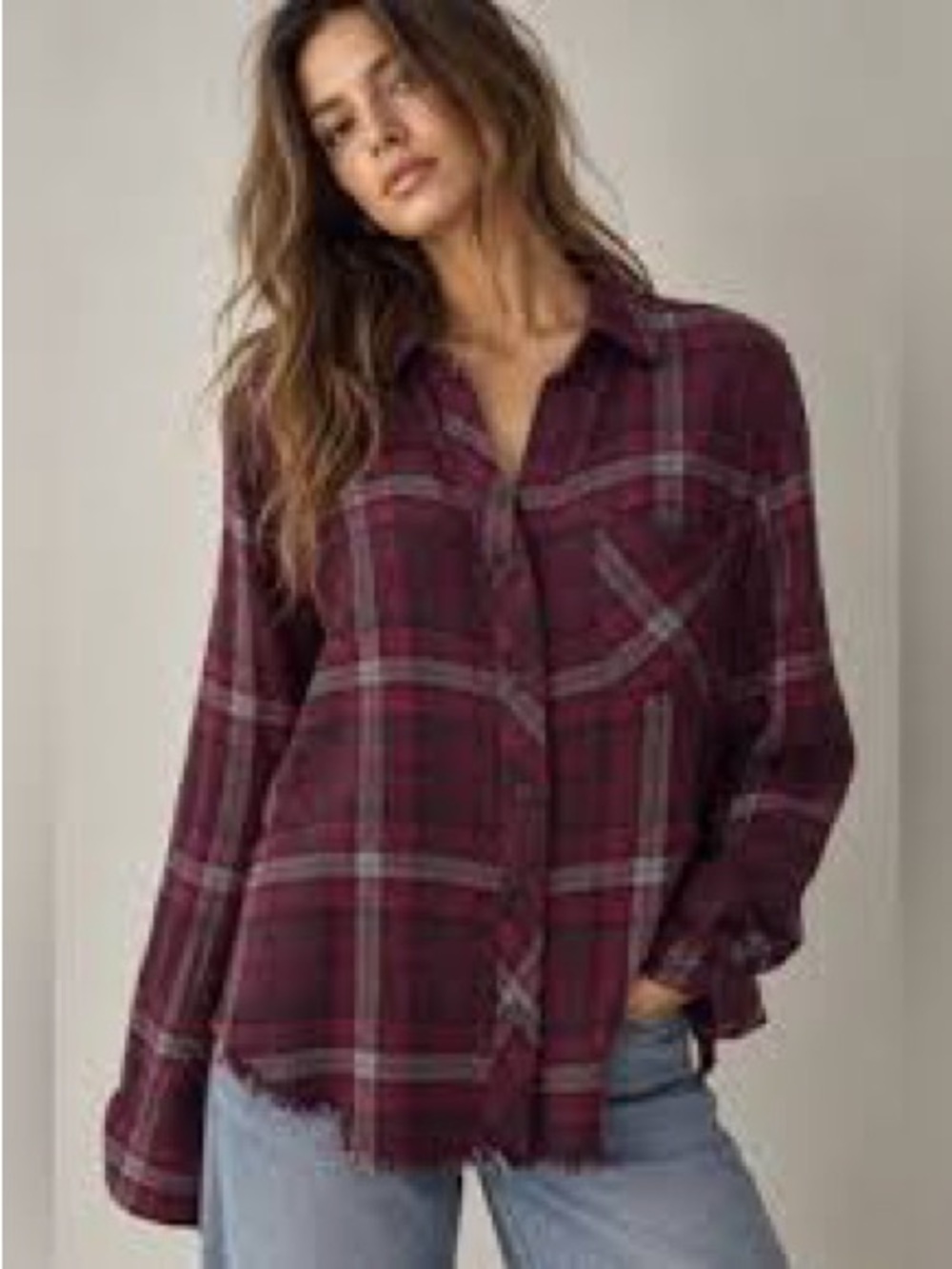 cloth & stone Burgundy Plaid Button-Down Shirt